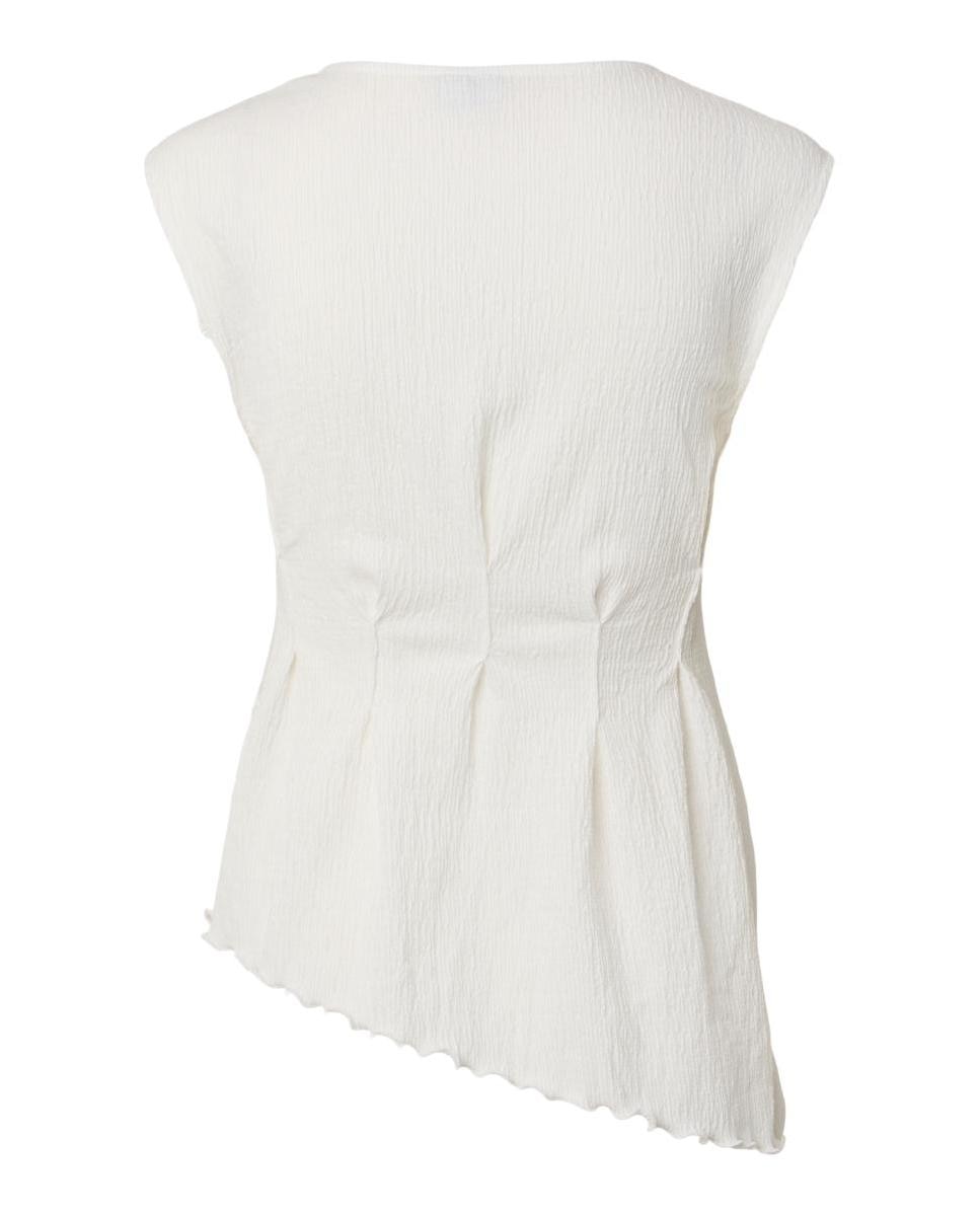 Top asimétrico de mujer sin mangas con cuello redondo. - Pieces - Blanco Blanco-6
