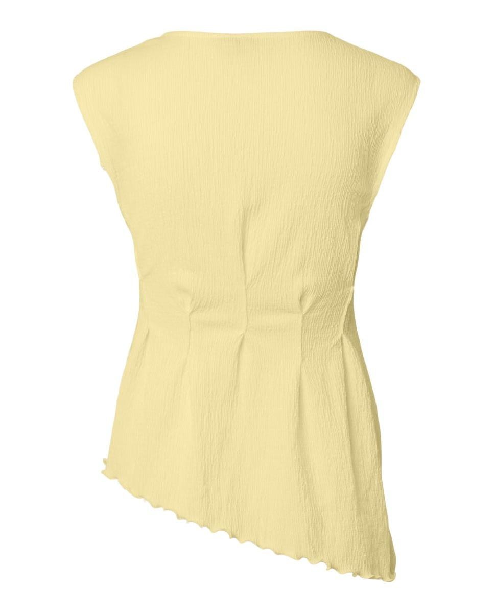 Top asimétrico de mujer sin mangas con cuello redondo. - Pieces - Amarillo Amarillo-6