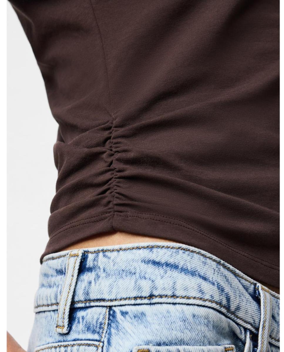 Camisola de Manga Comprida com Decote Redondo Castanho-escuro-4