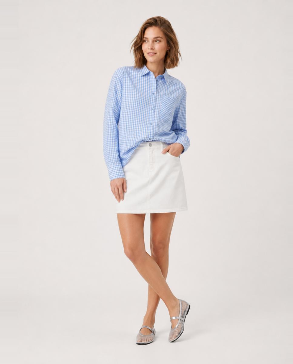 Camisa aos Quadrados Vichy com Colarinho de Camisa e Manga Comprida Azul-claro-6