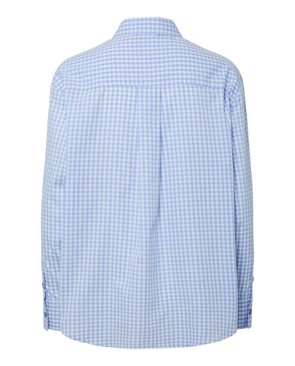 Camisa aos Quadrados Vichy com Colarinho de Camisa e Manga Comprida Azul-claro-5