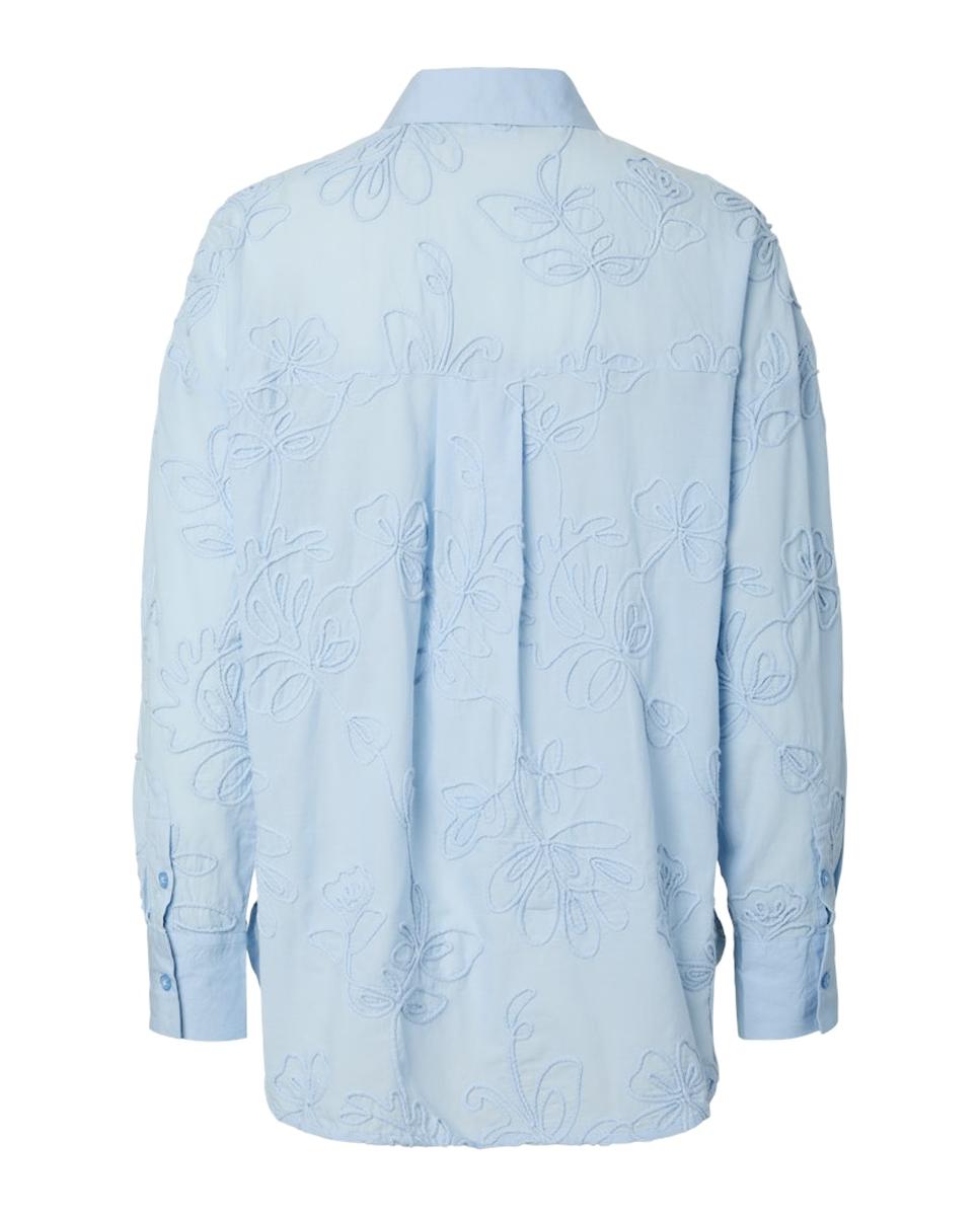 Camisa com Colarinho de Camisa e Detalhes Bordados Azul-claro-5