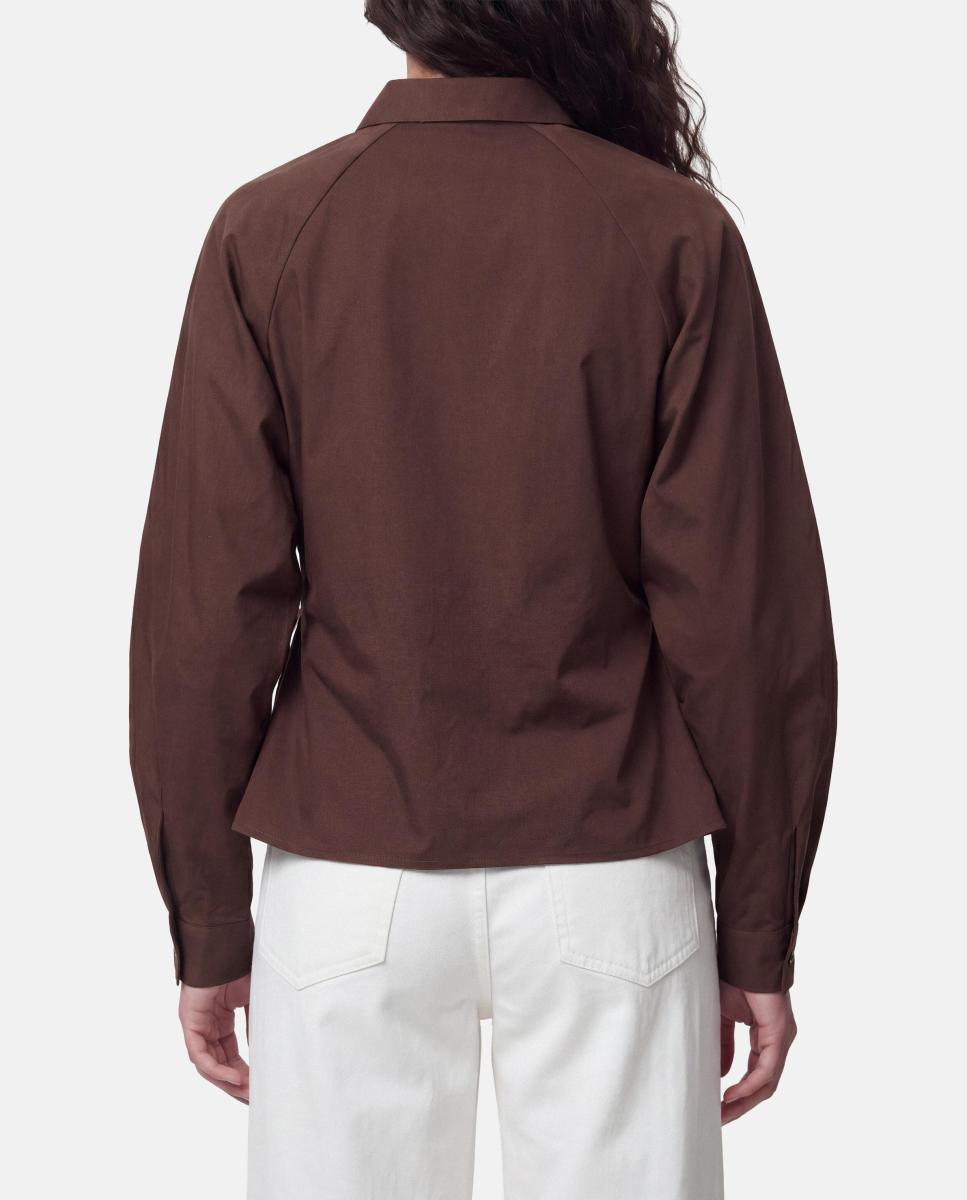 Imagen 2 de Camisa de mujer con cuello camisero y manga larga - Pieces - Blanco Marrón oscuro