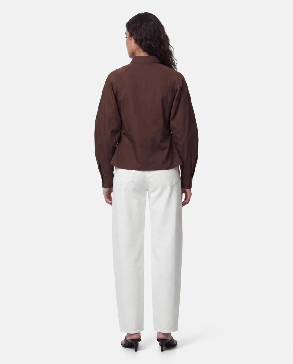 Imagen 3 de Camisa de mujer con cuello camisero y manga larga - Pieces - Blanco Marrón oscuro