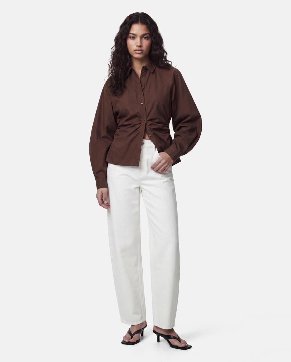 Imagen 6 de Camisa de mujer con cuello camisero y manga larga - Pieces - Blanco Marrón oscuro