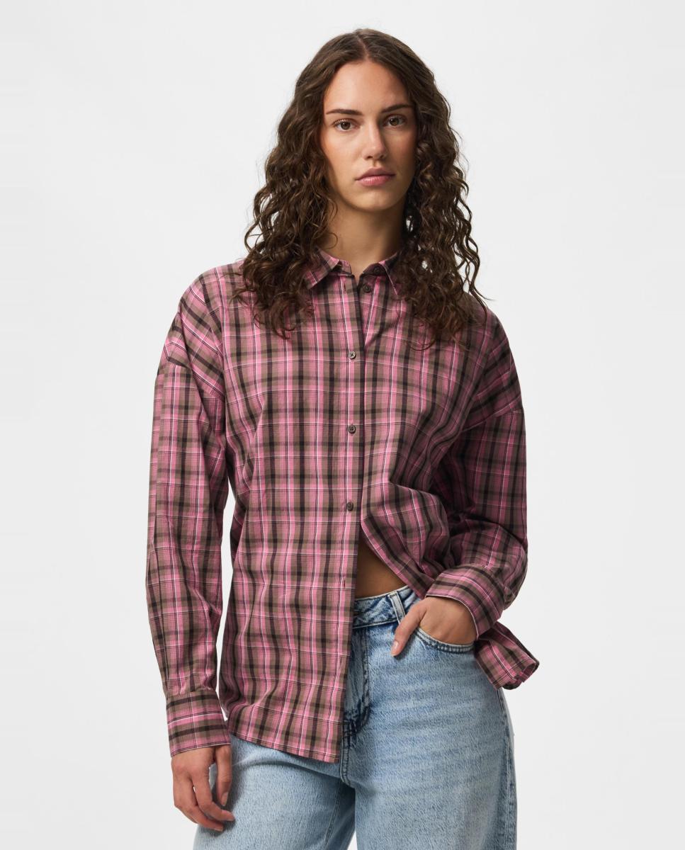 Camisa de mujer con cuello camisero - Pieces - Marrón Marrón-1