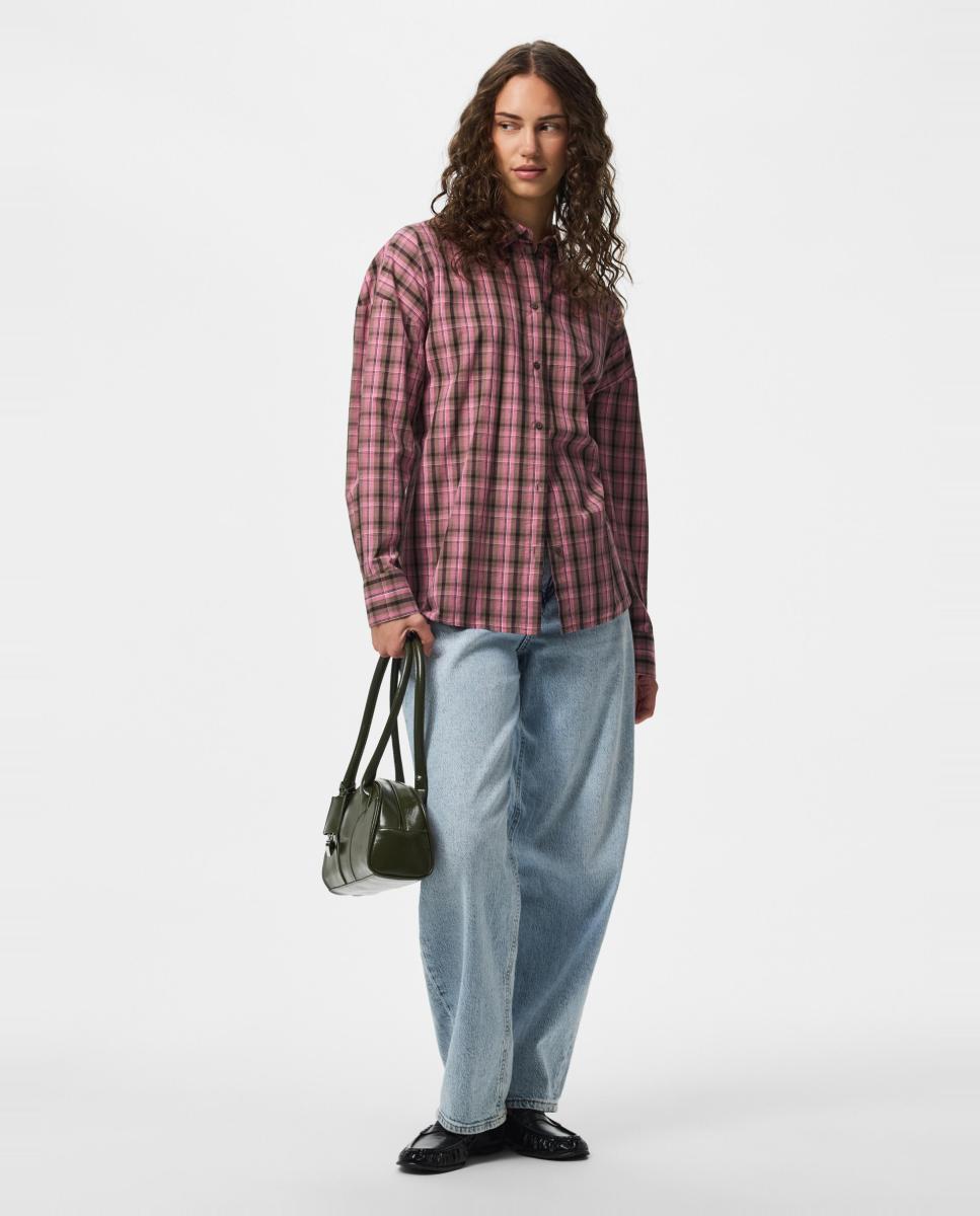 Camisa de mujer con cuello camisero - Pieces - Marrón Marrón-6