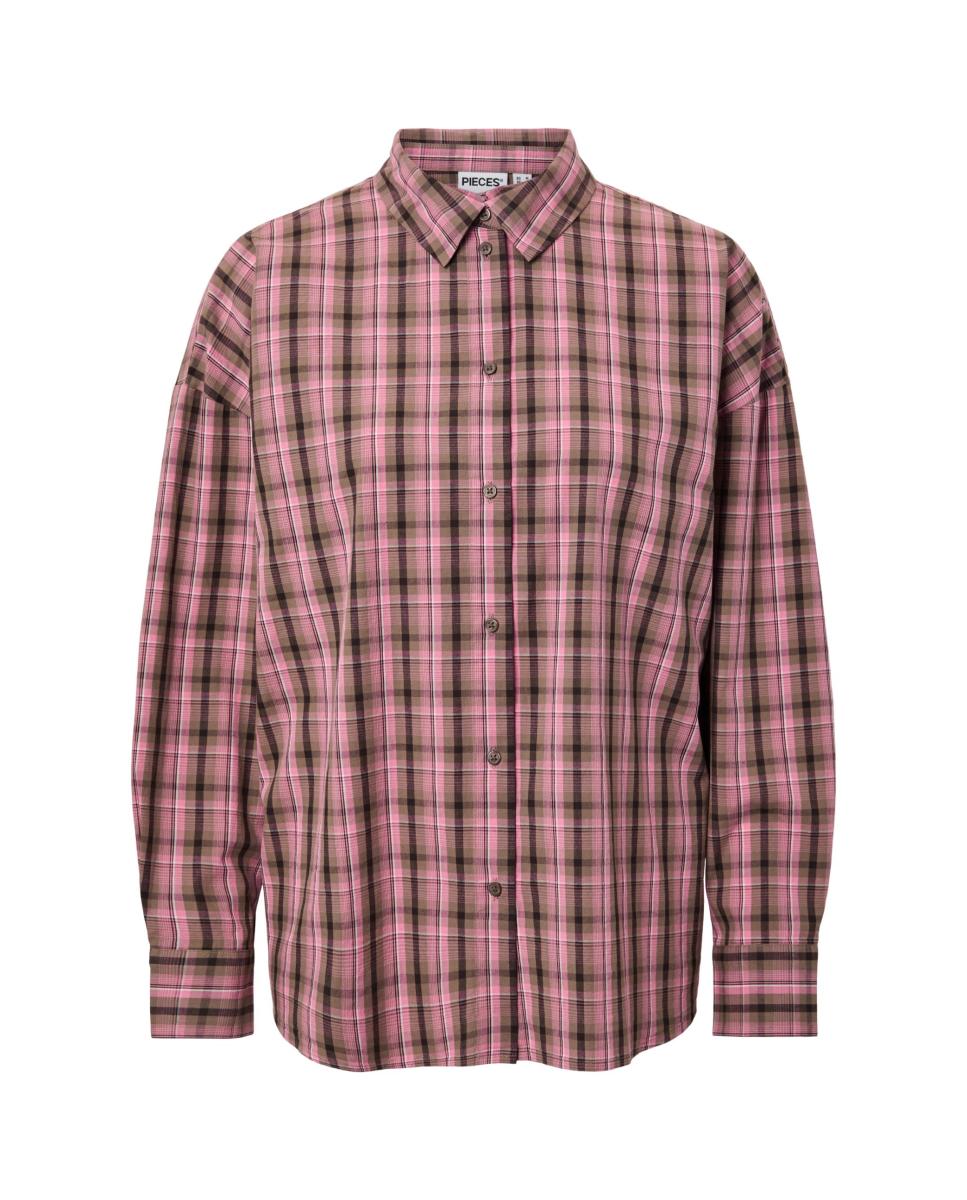Camisa de mujer con cuello camisero - Pieces - Marrón Marrón-4