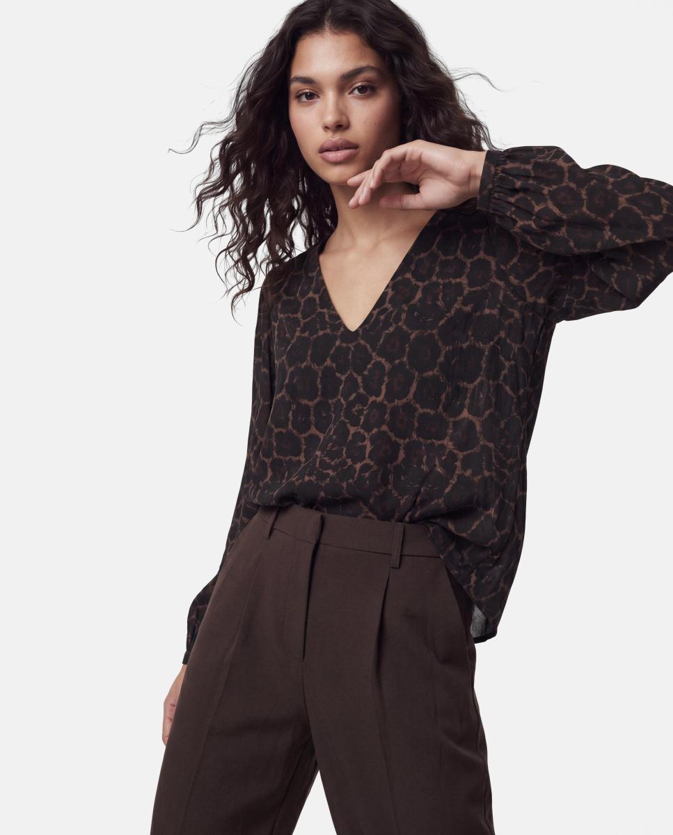 Blusa de mujer con escote pico y manga larga - Pieces - Negro Negro-1