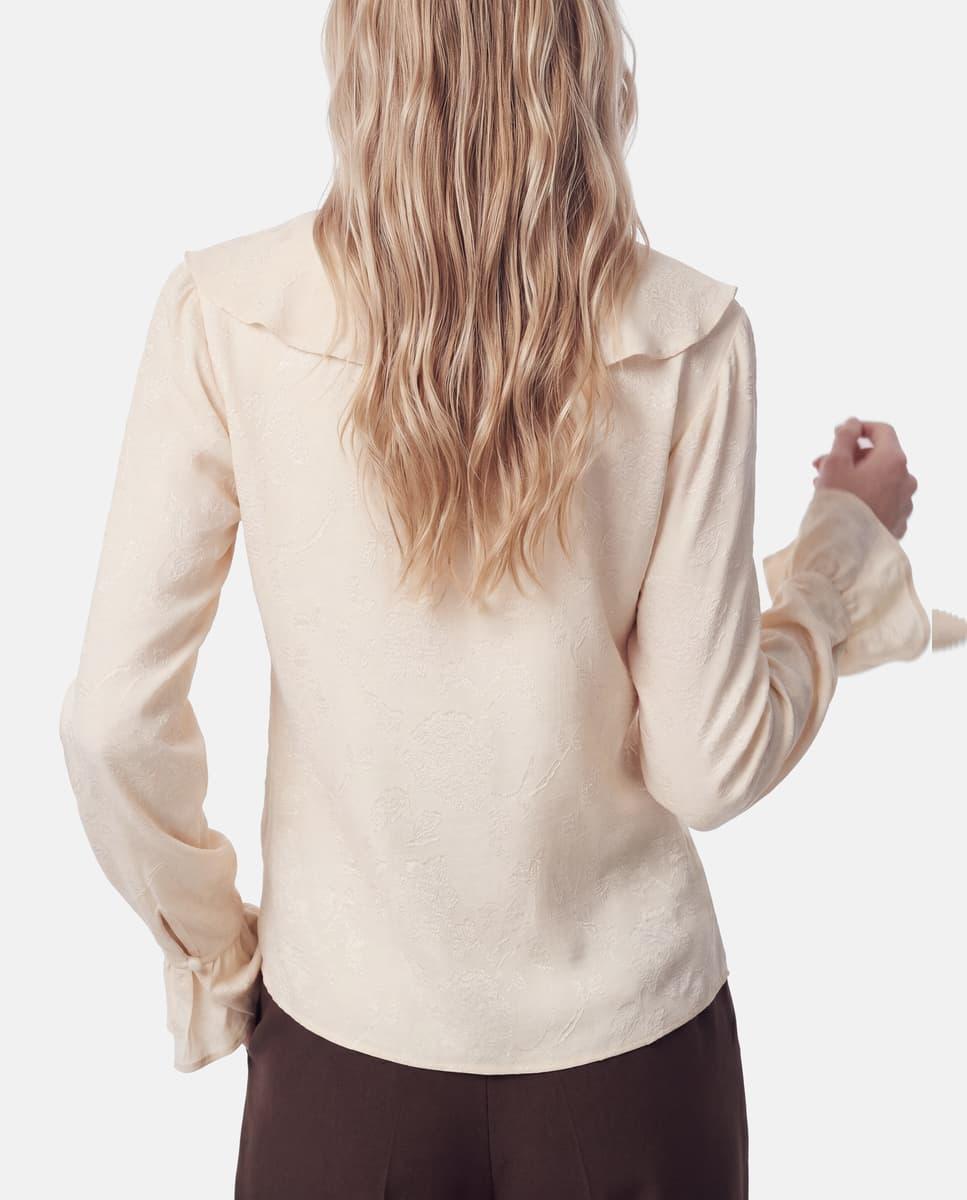 Blusa con escote de pico y manga larga de mujer - Pieces - Beige Beige-2