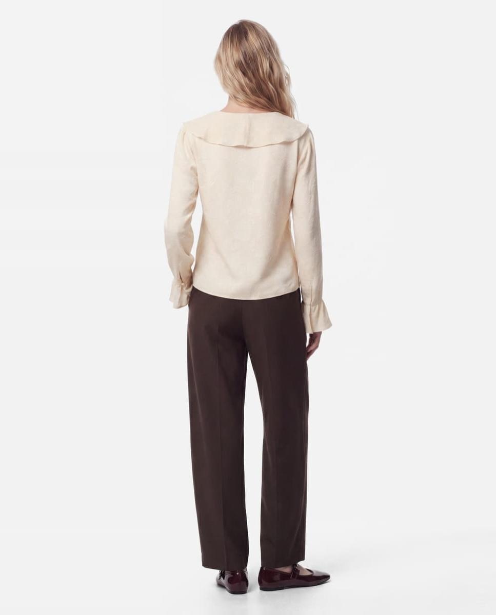 Blusa con escote de pico y manga larga de mujer - Pieces - Beige Beige-3