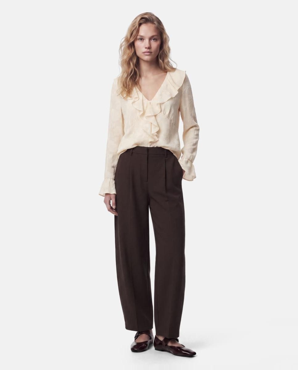 Blusa con escote de pico y manga larga de mujer - Pieces - Beige Beige-6