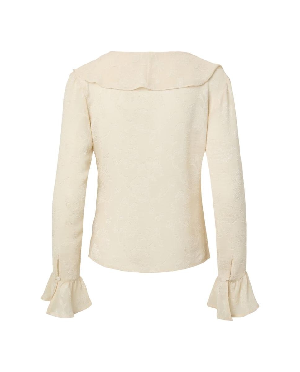 Blusa con escote de pico y manga larga de mujer - Pieces - Beige Beige-5