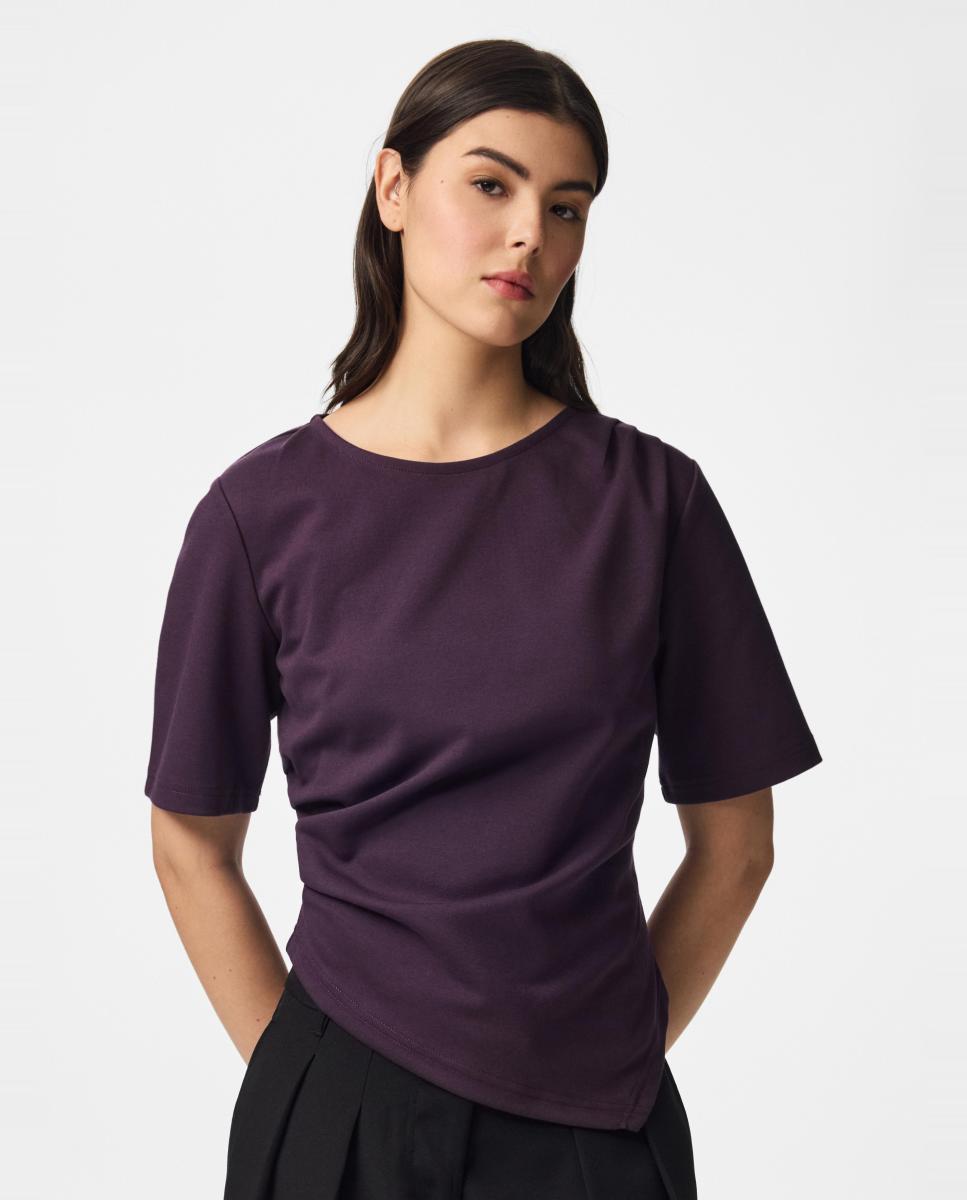 Imagen 1 de Top drapeado de mujer con escote redondo - Pieces - Morado Morado