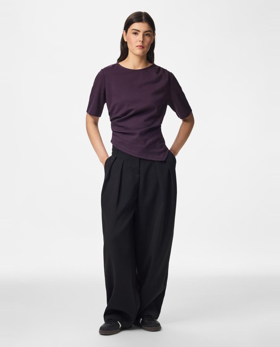 Imagen 3 de Top drapeado de mujer con escote redondo - Pieces - Morado Morado