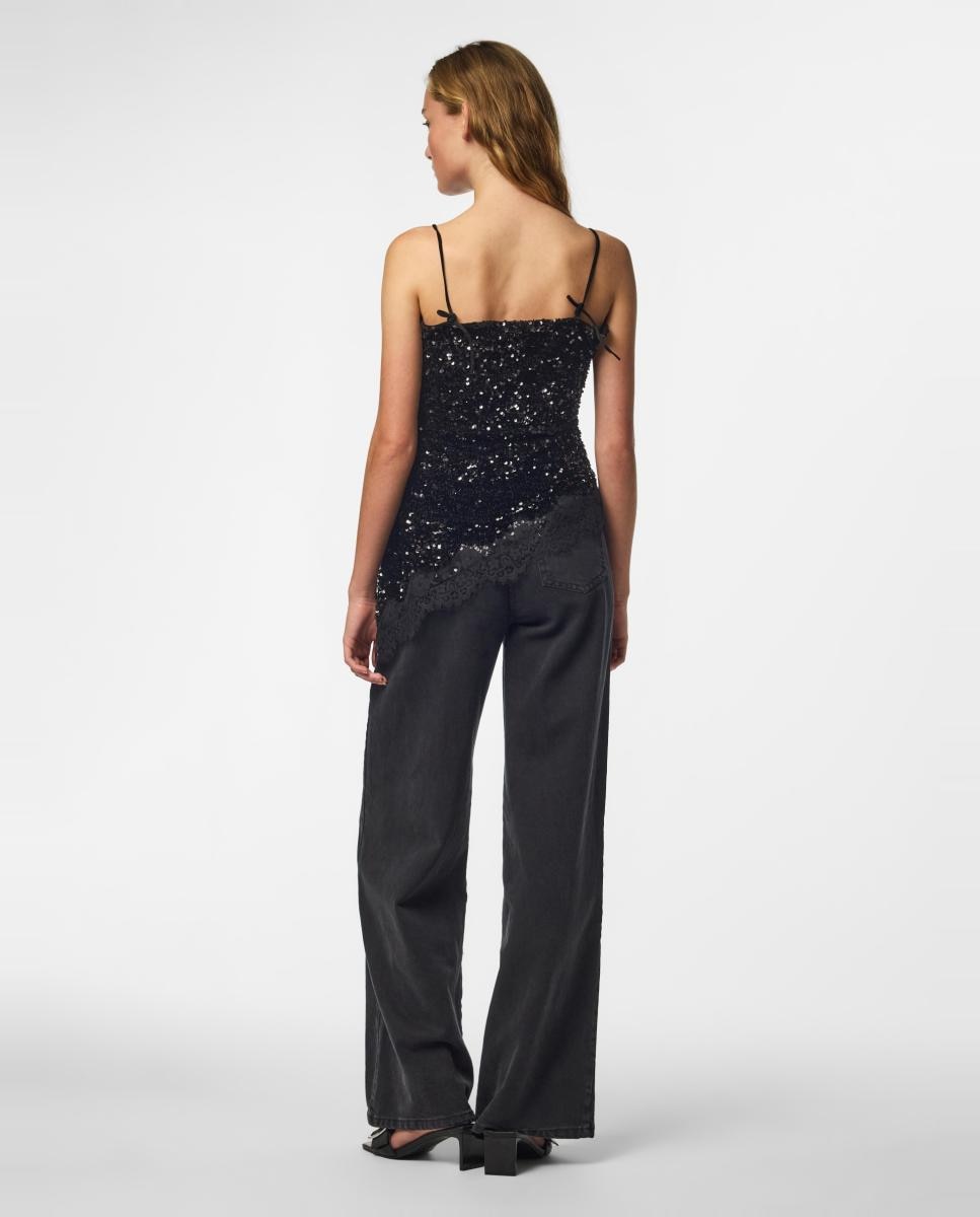 Imagen 2 de Top lencero de lentejuelas de mujer - Pieces - Negro Negro