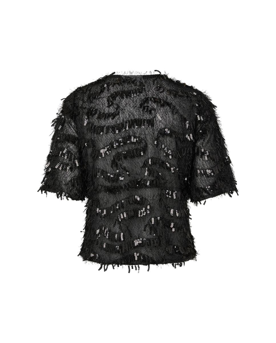 Imagen 6 de Top de mujer de manga corta y detalle de lentejuelas - Pieces - Negro Negro