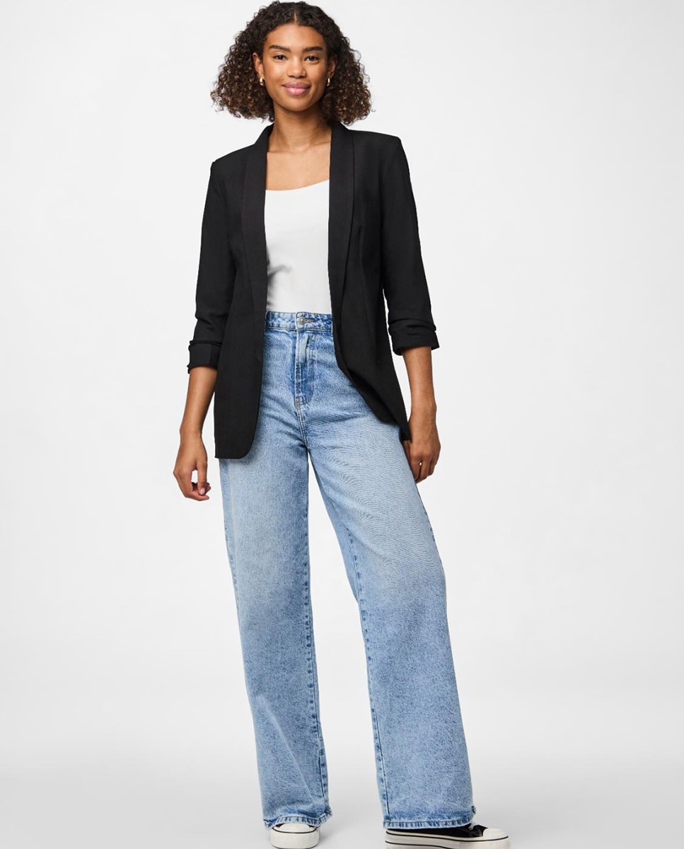 Blazer de mujer con mangas 3/4 y cuellos de solapa - Pieces - Negro Negro-6