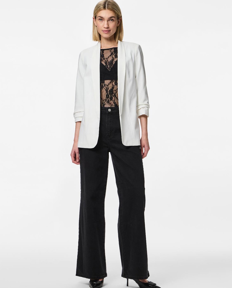 Blazer de mujer con mangas 3/4 y cuellos de solapa - Pieces - Blanco Blanco-1