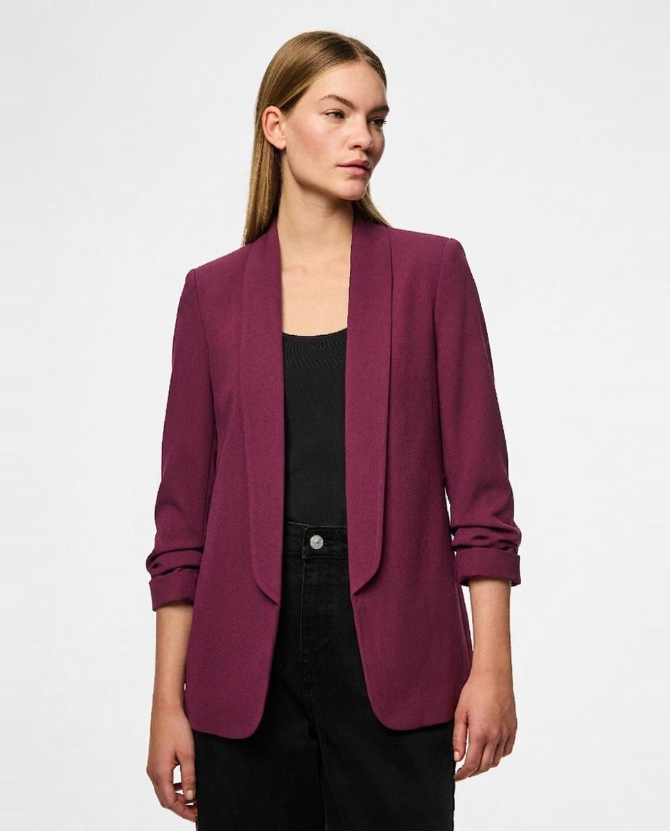 Blazer de mujer con mangas 3/4 y cuellos de solapa - Pieces - Granate Granate-1