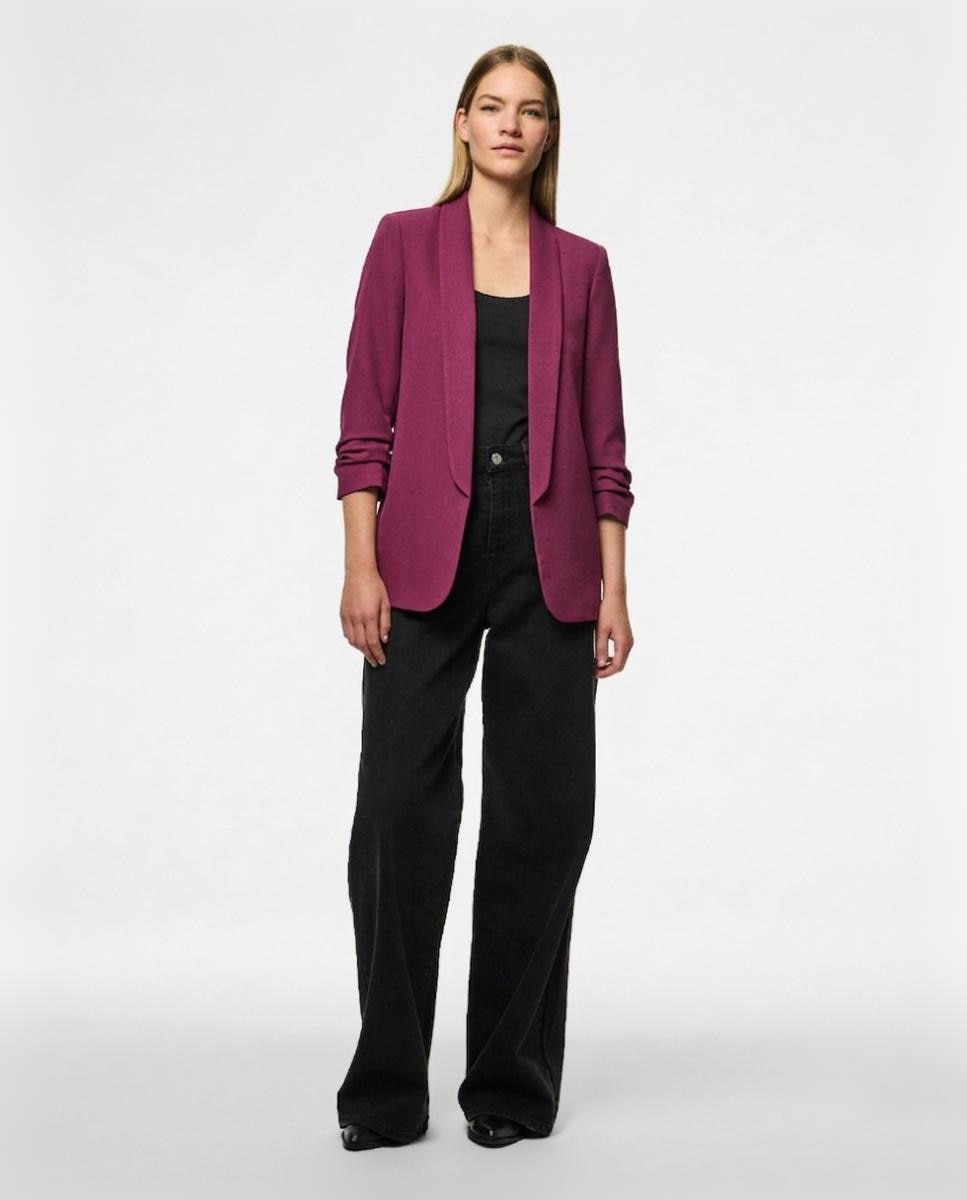 Blazer de mujer con mangas 3/4 y cuellos de solapa - Pieces - Granate Granate-3