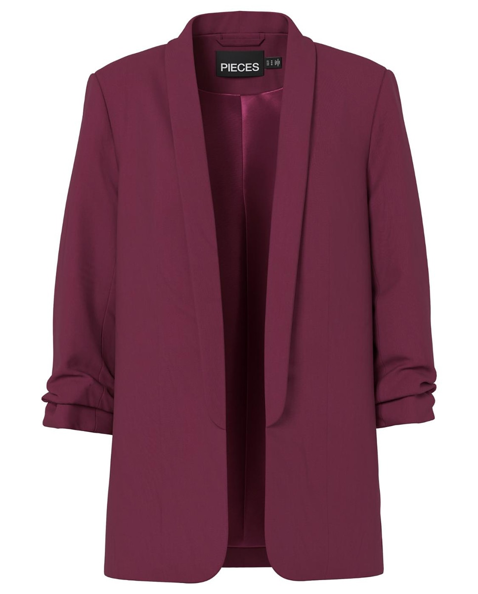 Blazer de mujer con mangas 3/4 y cuellos de solapa - Pieces - Granate Granate-5