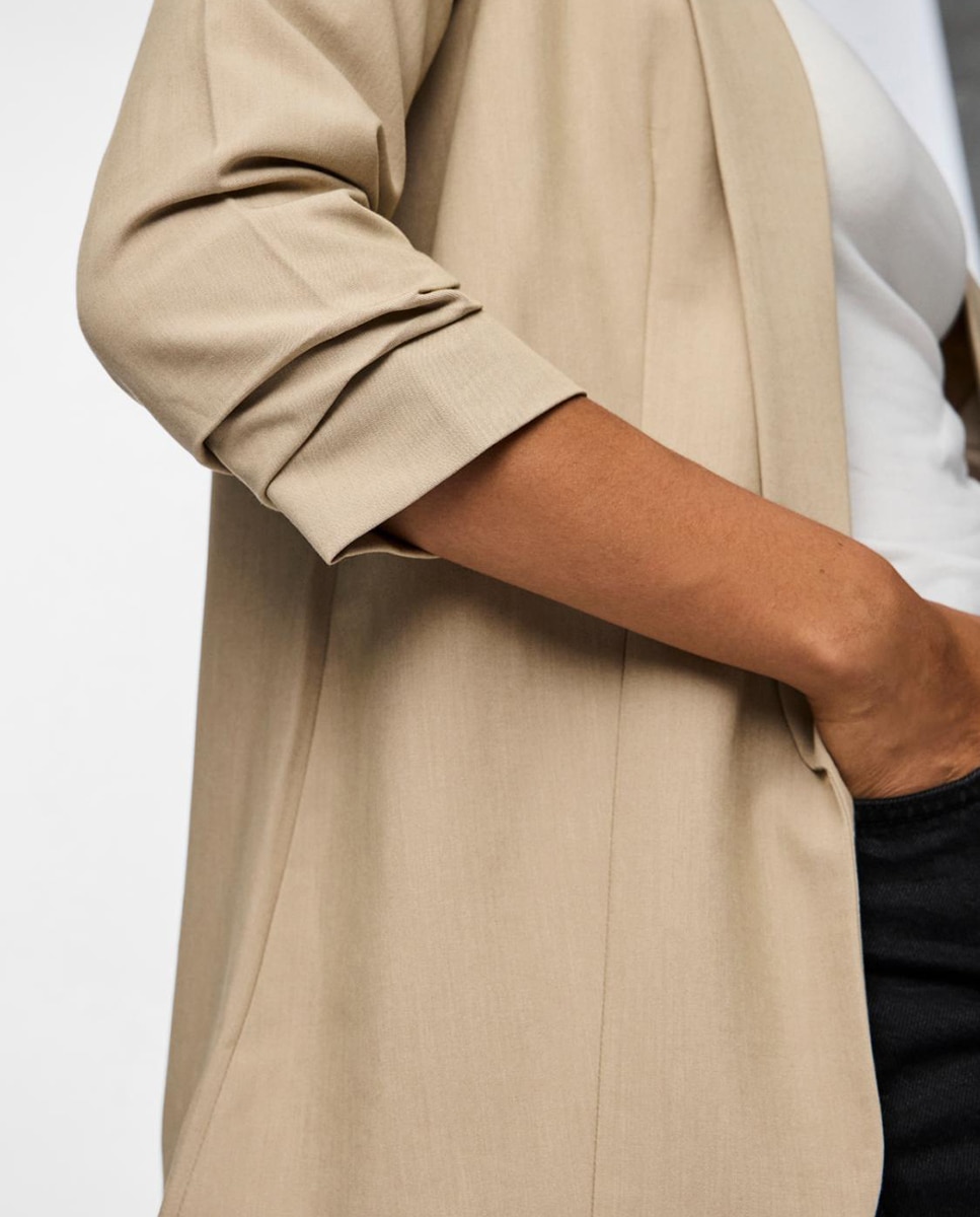 Blazer de mujer con mangas 3/4 y cuellos de solapa - Pieces - Beige Beige-3