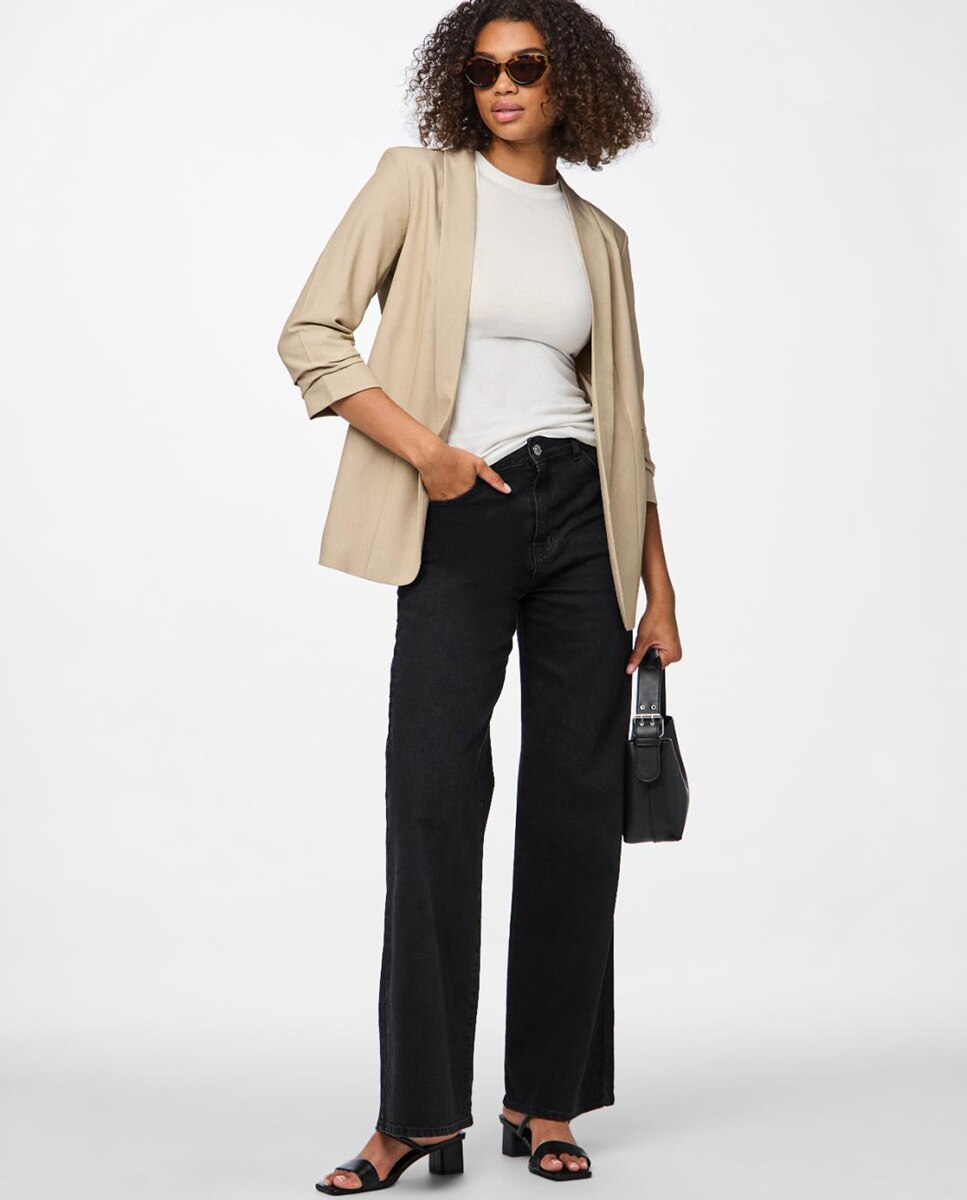 Blazer de mujer con mangas 3/4 y cuellos de solapa - Pieces - Beige Beige-4