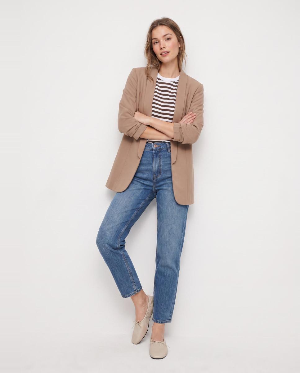 Blazer de mujer con mangas 3/4 y cuellos de solapa - Pieces - Caramelo Caramelo-1