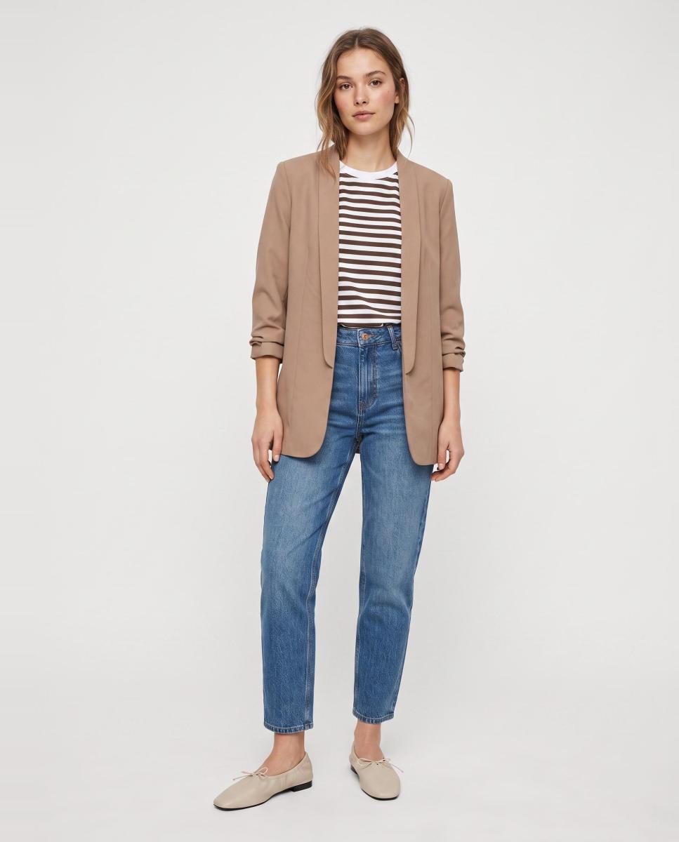Blazer de mujer con mangas 3/4 y cuellos de solapa - Pieces - Caramelo Caramelo-6