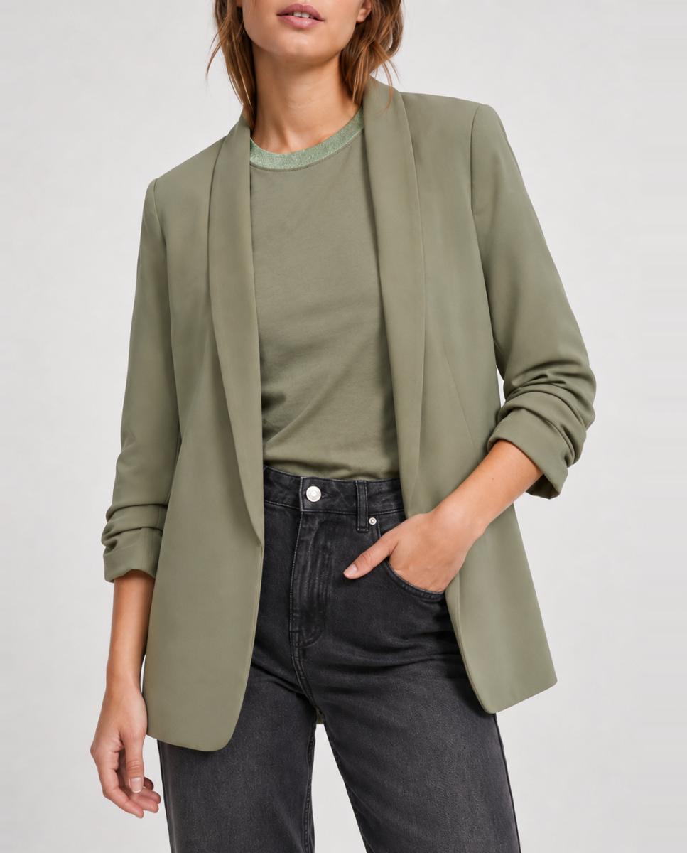 Blazer de mujer con mangas 3/4 y cuellos de solapa - Pieces - Kaki Kaki-1