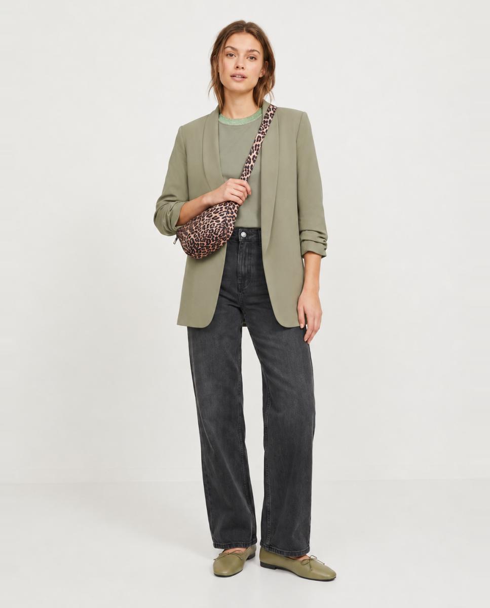 Blazer de mujer con mangas 3/4 y cuellos de solapa - Pieces - Kaki Kaki-6