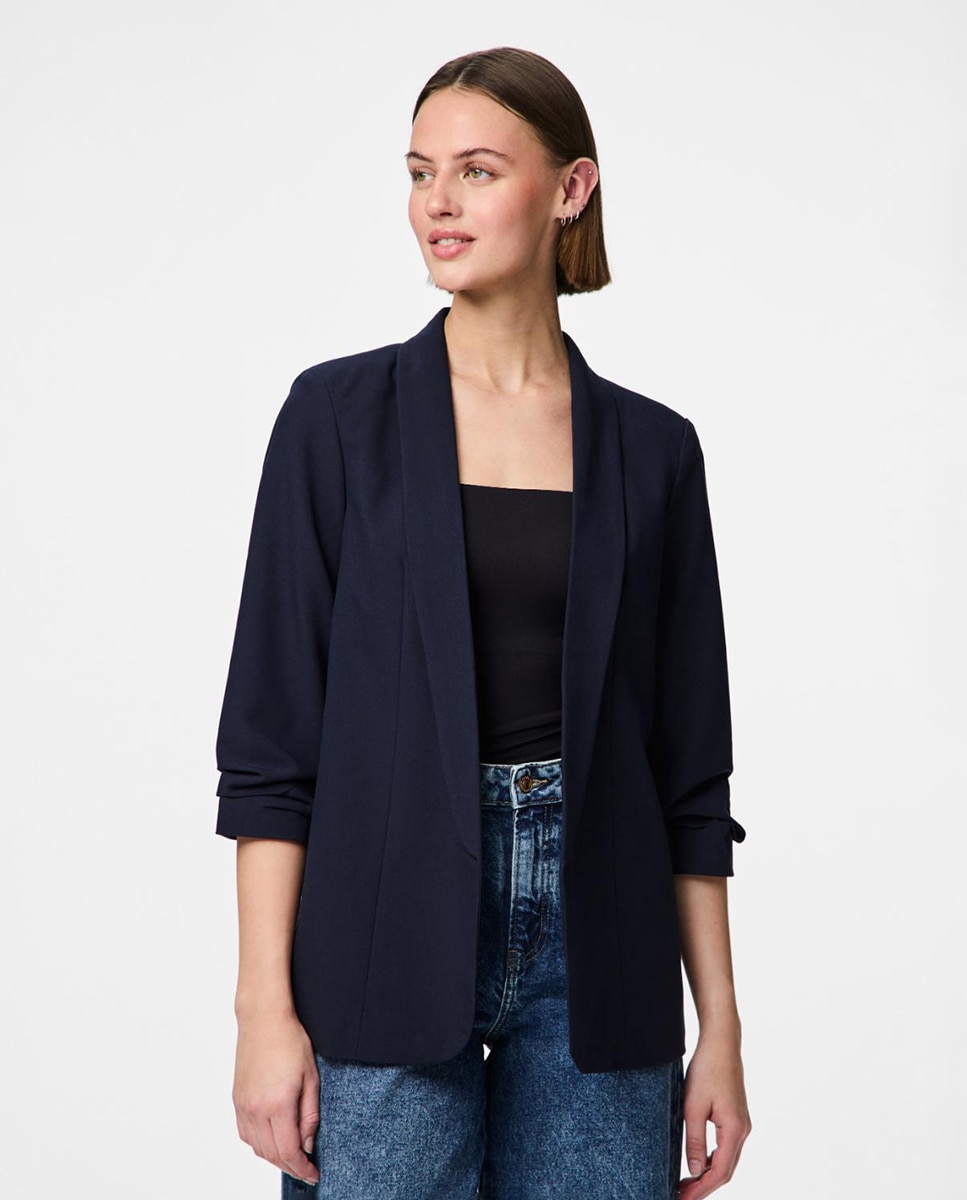 Blazer de mujer con mangas 3/4 y cuellos de solapa - Pieces - Azul marino Azul marino-1