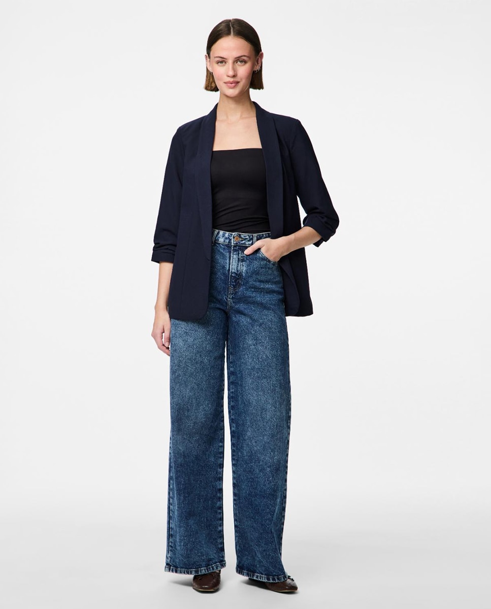 Blazer de mujer con mangas 3/4 y cuellos de solapa - Pieces - Azul marino Azul marino-2