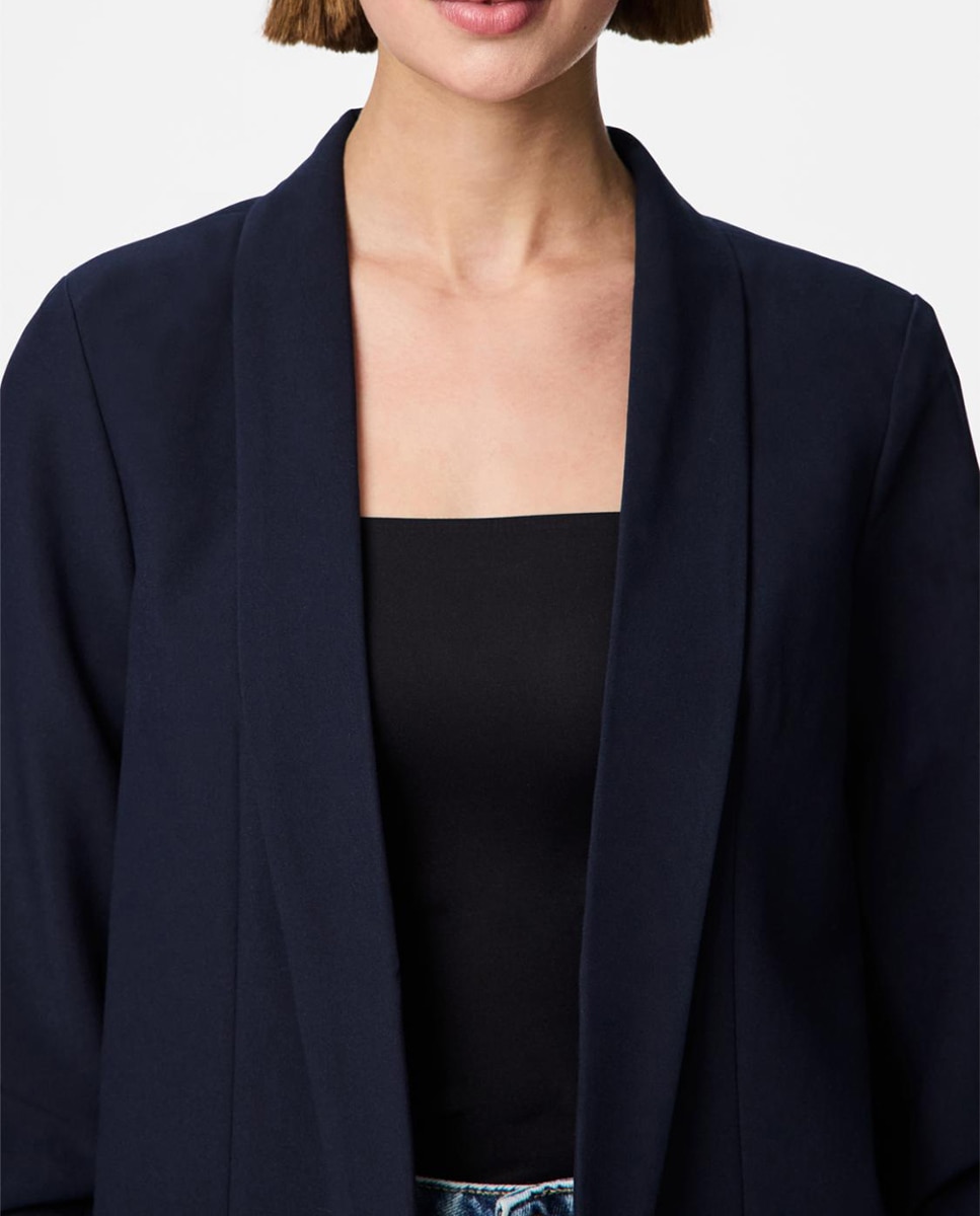 Blazer de mujer con mangas 3/4 y cuellos de solapa - Pieces - Azul marino Azul marino-4