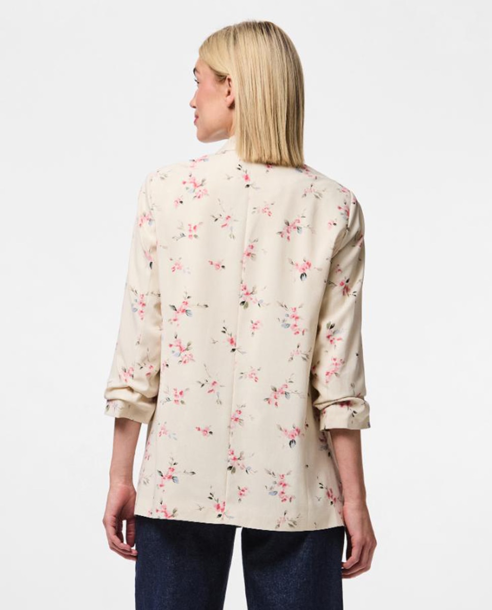Blazer de mujer estampada con mangas 3/4 y cuellos de solapa - Pieces - Crudo Crudo-2