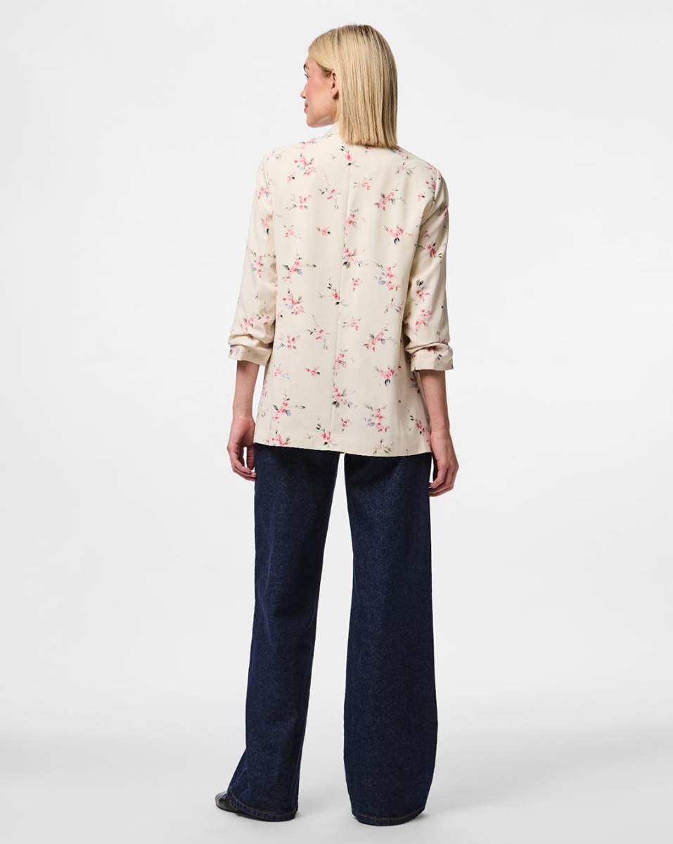 Blazer de mujer estampada con mangas 3/4 y cuellos de solapa - Pieces - Crudo Crudo-4