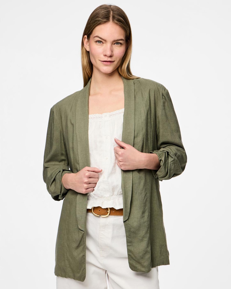 Blazer de linho Verde pardo-3