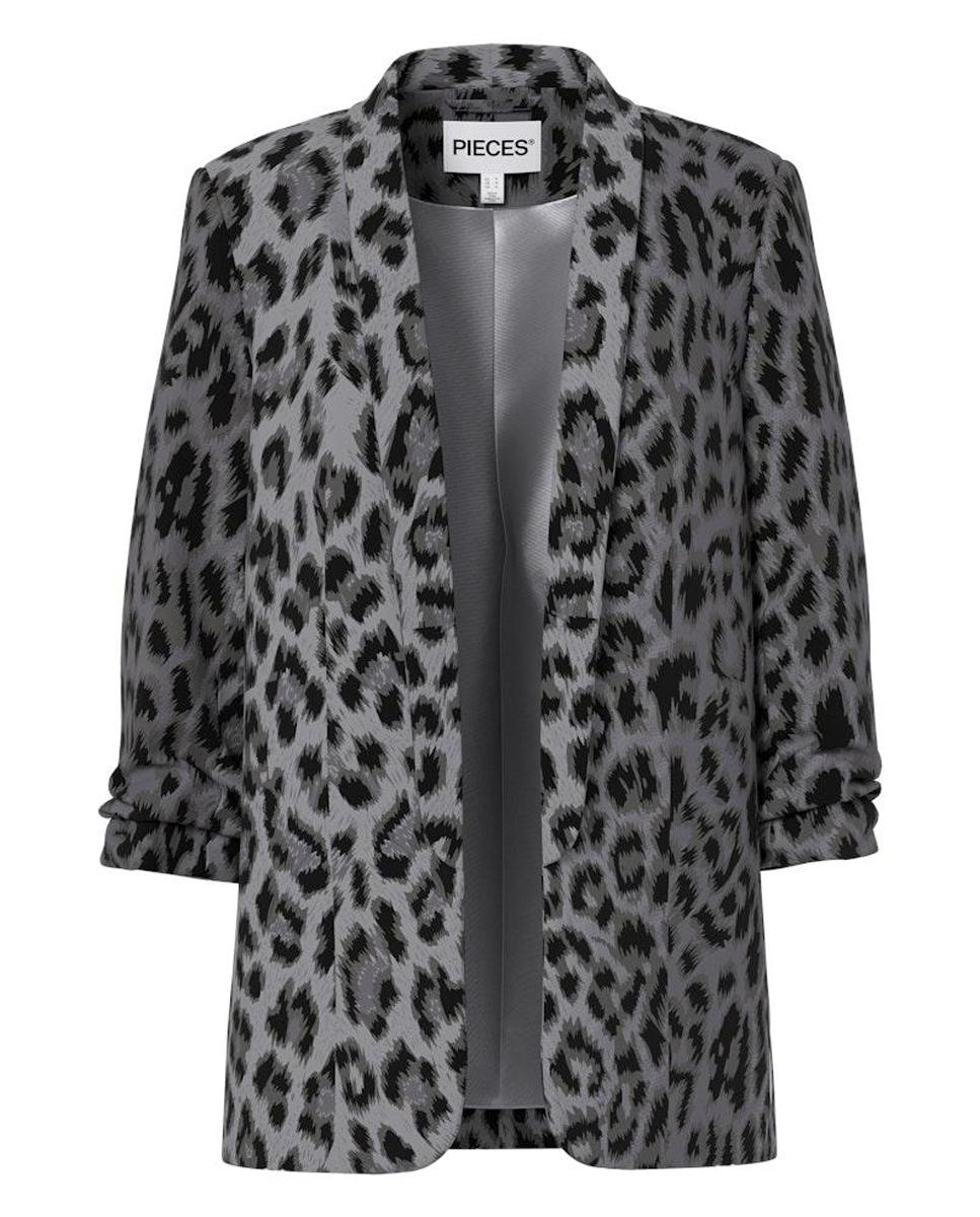 Blazer de mujer estampada con mangas 3/4 y cuellos de solapa - Pieces - Gris Gris-5