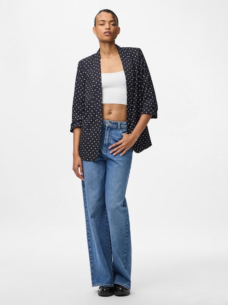 Blazer Estampado com Mangas 3/4 e Golas de Lapela Preto-6