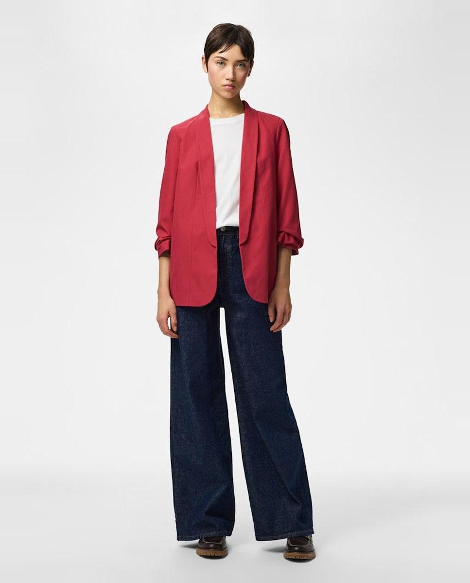 Blazer de mujer con mangas 3/4 y cuellos de solapa - Pieces - Rojo Rojo-6