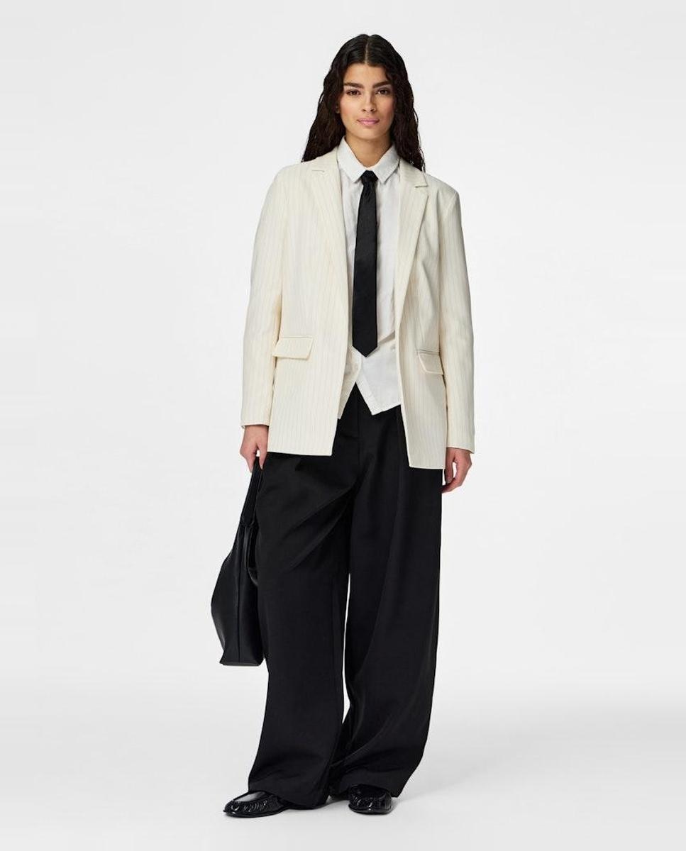 Blazer de mulher com risca diplomática Bege-6
