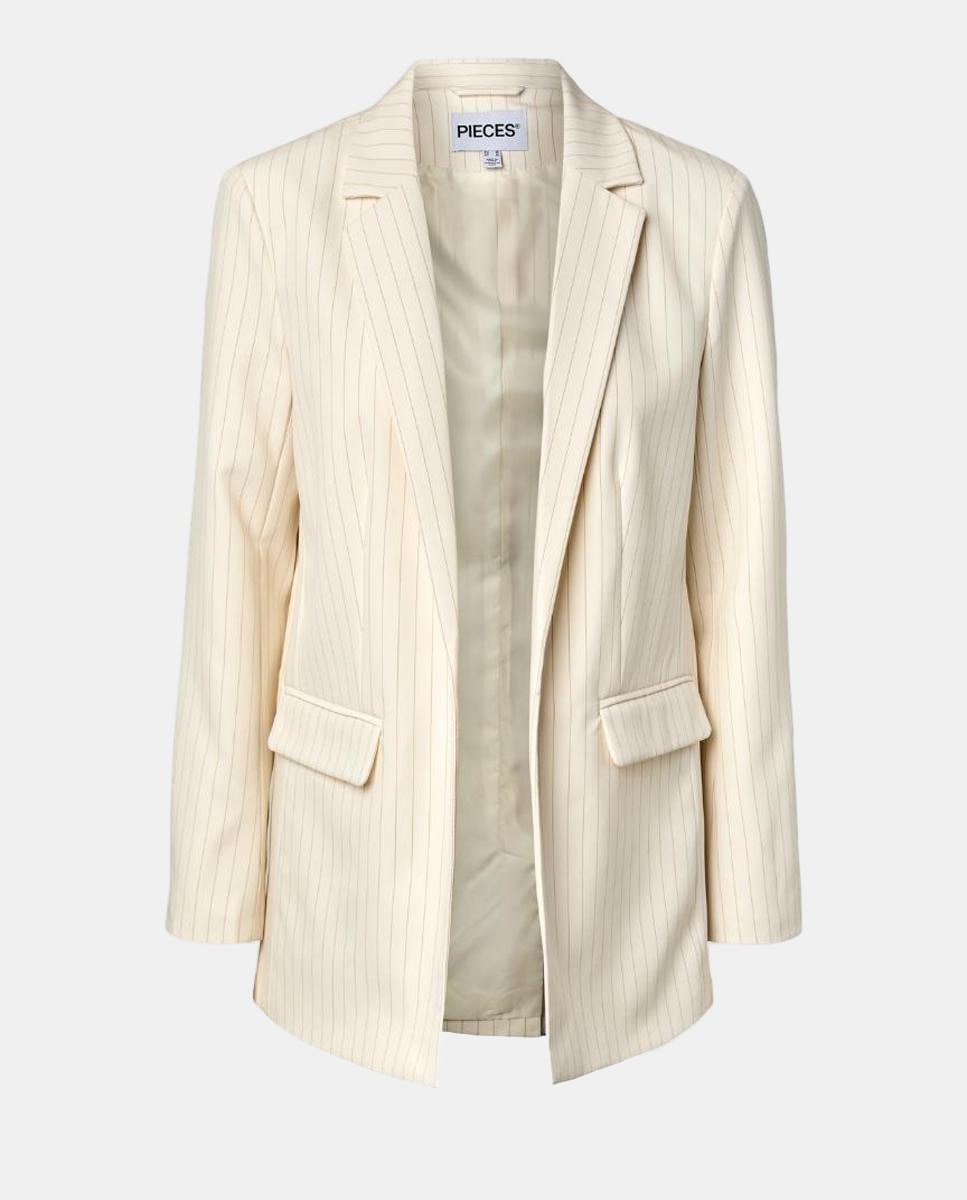 Blazer de mulher com risca diplomática Bege-4