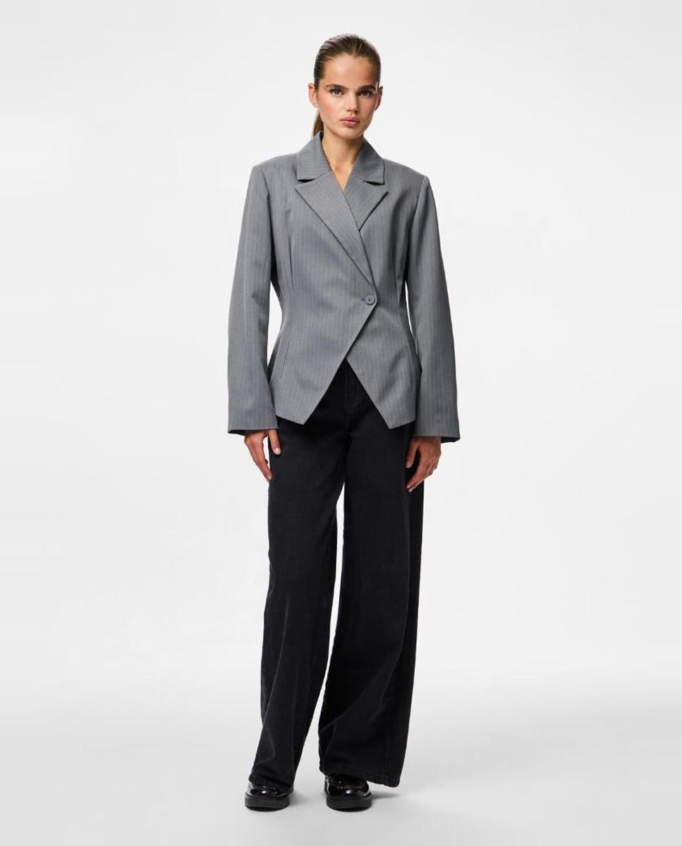 Blazer Assimétrico com Risca Diplomática Cinzento-7
