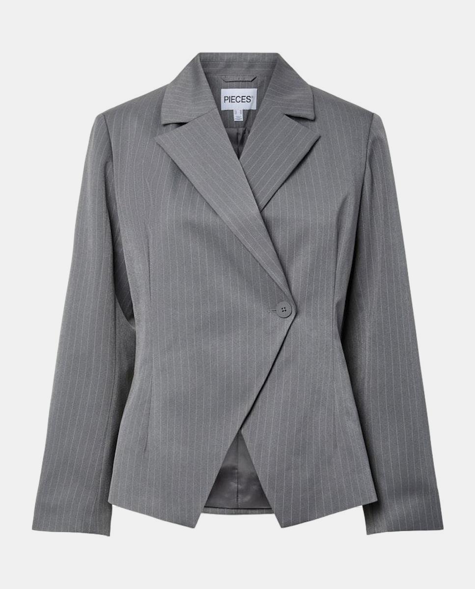 Blazer Assimétrico com Risca Diplomática Cinzento-5