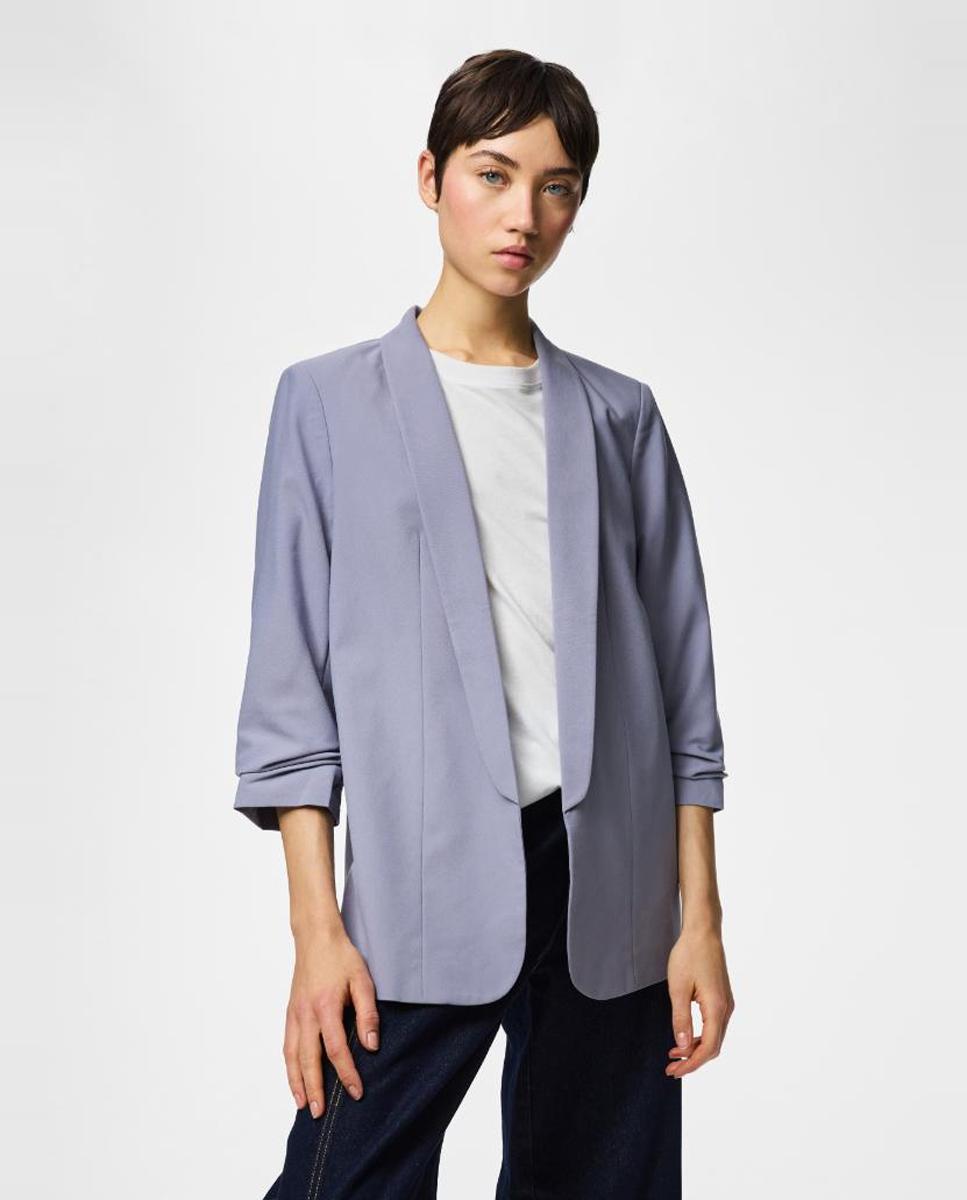 Blazer com mangas 3/4 e gola de lapela Azul-claro-1