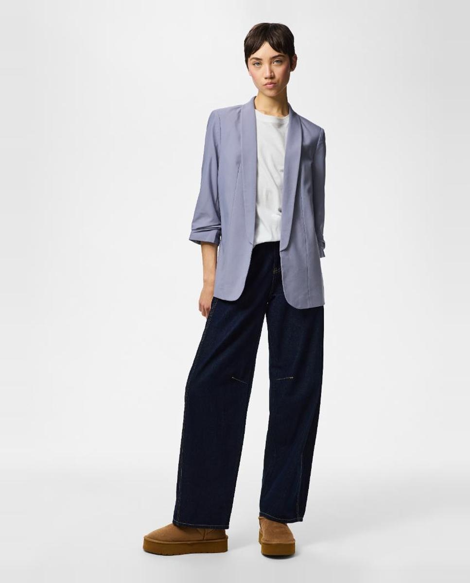 Blazer com mangas 3/4 e gola de lapela Azul-claro-3
