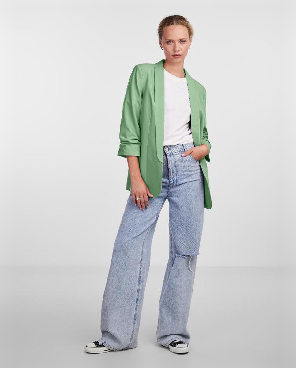 Blazer com mangas 3/4 e gola de lapela Verde-claro-3