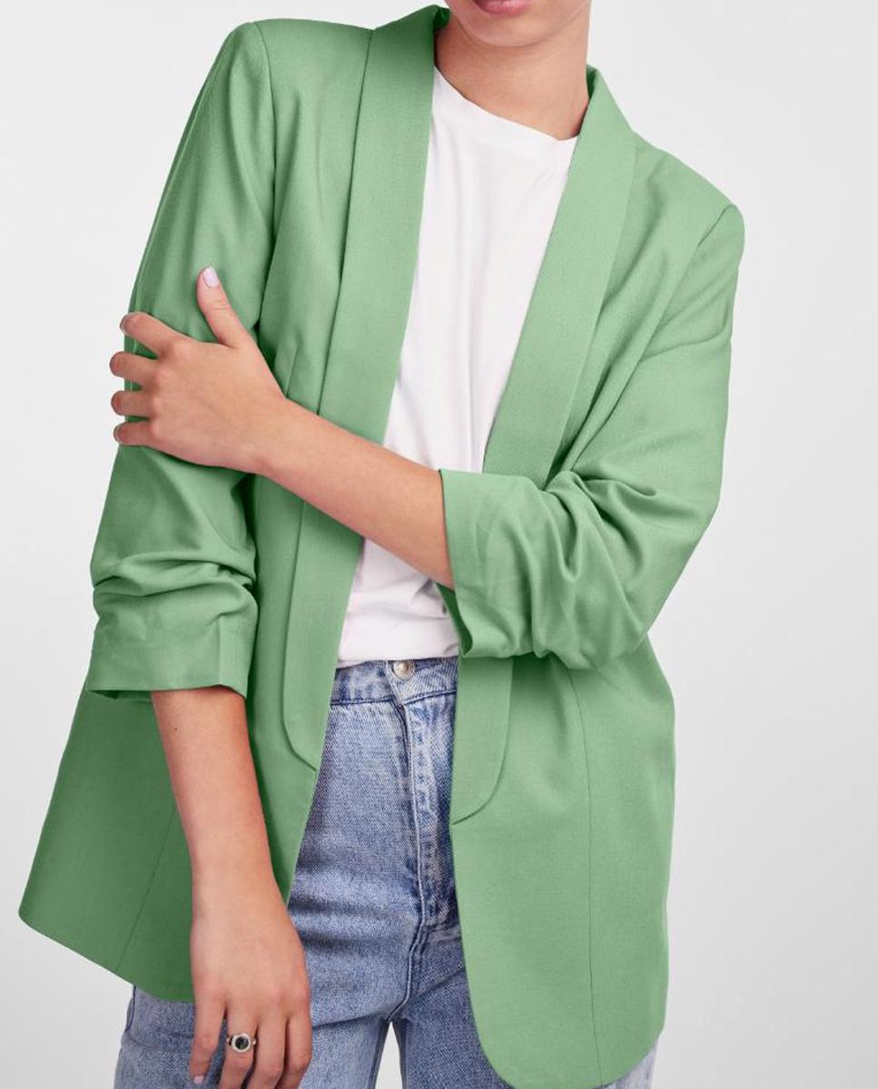 Blazer com mangas 3/4 e gola de lapela Verde-claro-4