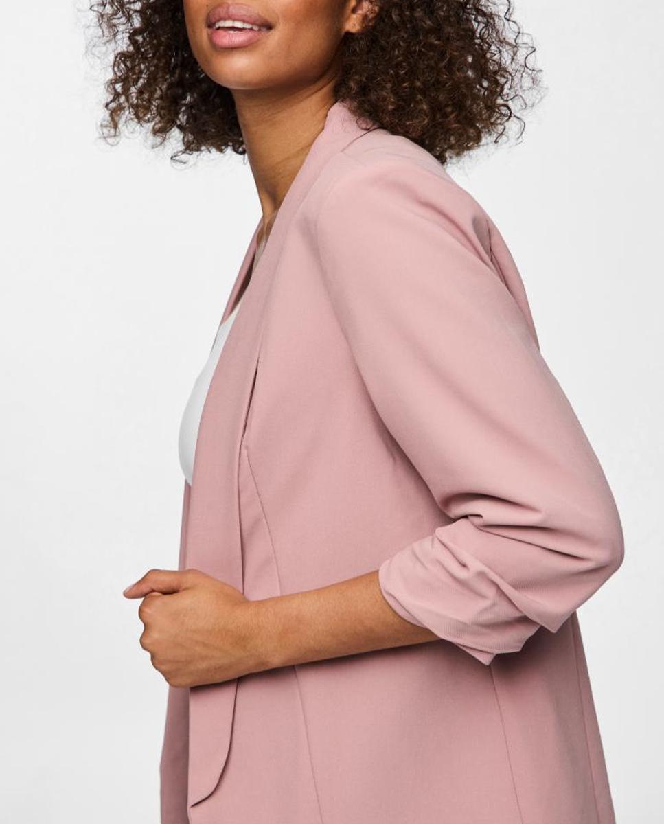 Blazer com mangas 3/4 e gola de lapela Rosa-claro-3